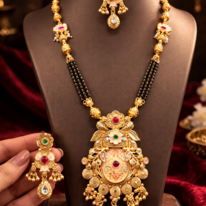 Traditional Rajwadi Gold-Plated Mangalsutra Set with Meenakari Work and Matching Earrings – Elegant Ethnic Indian Wedding Jewelry for Women