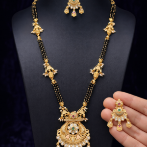 Traditional Rajwadi Gold-Plated Mangalsutra Set with Matching Earrings – Elegant Ethnic Designer Jewelry for Women and Weddings