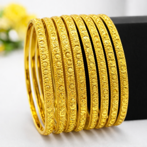 Traditional Gold Polished Embossed Bangle Set (Pack of 8) - Ethnic Artificial Jewelry, Chudi, Kada for Women and Girls