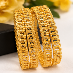 Exquisite Gold Plated Traditional Indian Filigree Bangles – Set of 2 Handcrafted Floral Paisley Kangan for Women – Ethnic Bridal & Festive Jewelry