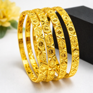Luxury Gold Plated Floral Laser-Cut Bangles for Women – Set of 4 Traditional Indian Ethnic Churi Bracelets – Elegant Jewelry Gift for Weddings, Festivals, and Special Occasions