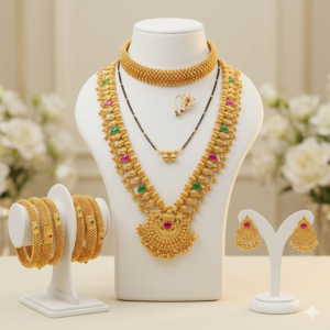 Premium Gold-Plated Maharashtrian Bridal Jewellery Combo | Traditional Kolhapuri Saaj, Thushi, Mangalsutra, Nath & Bangle Set
