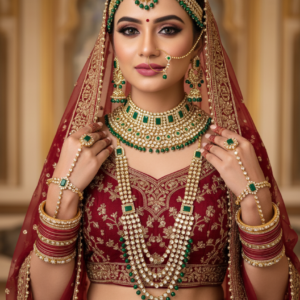 Royal Bridal Kundan & Emerald Green 7-Piece Jewellery Combo – Complete Wedding Heritage Collection