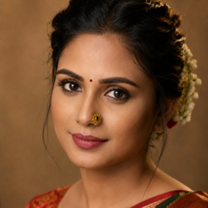 Gold Plated Maharashtrian Nath Nose Pin with Red Stone