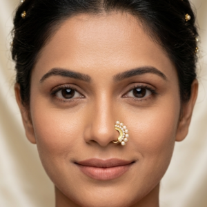 Gold Plated Maharashtrian Pearl Nath Nose Ring