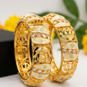 Rajwadi Antique Gold Plated Kundan Kada Bangle Set - Traditional Rajasthani Bridal Bangles with Premium Gemstone Accents