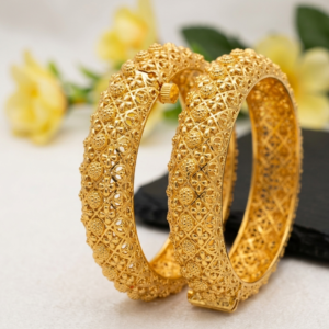 Premium Gold-Plated Rajwadi Jaali Cutout Kada Bangles with Textured Bead Work (Set of 2)