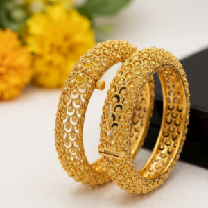 Premium Gold-Plated Rajwadi Scalloped Teardrop Jaali Kada Bangles (Set of 2)