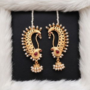 Traditional Paisley Motif Ear Cuff Jhumkas with Pearl Embellishments