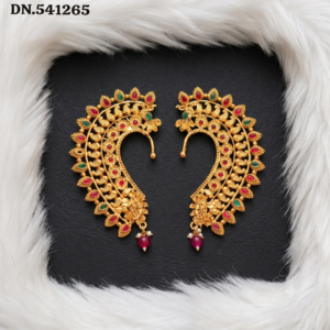 Elegant Traditional Ear Cuffs with Ruby-Green Stones