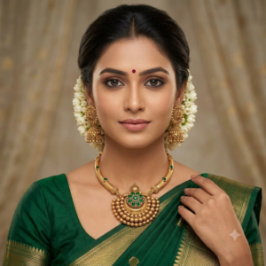 Temple Design Choker Necklace with Jhumka Earrings