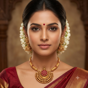 Antique Red Stone Temple Choker & Jhumka Set