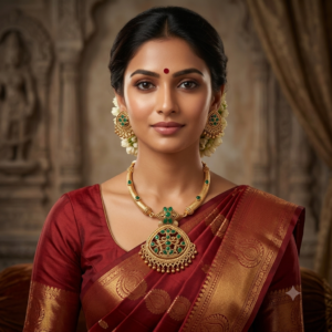 Elegant Green Stone Floral Temple Choker Set