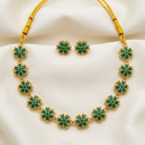 Floral Green Stone Necklace Set - 549rs