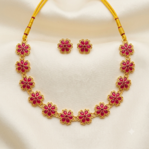Floral Ruby Stone Necklace Set