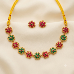 Multicolor Floral Ruby & Emerald Necklace Set