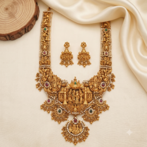 Ram Parivar Gopuram Long Haram with Temple Earrings