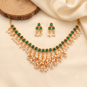 Heart Stone Pearl Drop Necklace Set with Earrings – 3 Colours