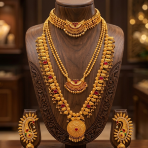 Maharashtrian gold plated Thushi and Saaj necklace combo set with matching earrings for women