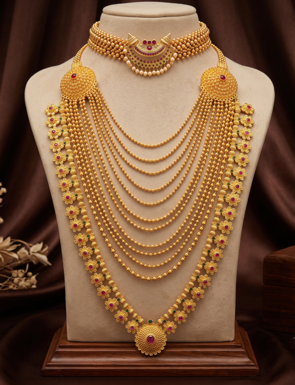 Maharashtrian gold plated Thushi necklace and multi layer Rani Haar combo set for women