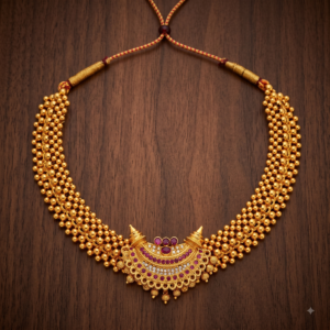 Maharashtrian gold plated Thushi necklace with traditional ruby and white stone pendant for women