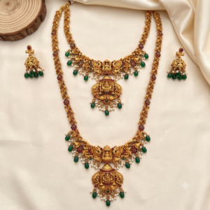 Antique Lakshmi Temple Haram Combo Set with Jhumka – 2 Colours