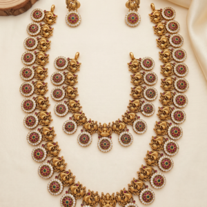 Lakshmi Peacock Floral Medallion Bridal Combo Set with Long Haram