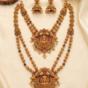 Gajalakshmi Elephant Bead-Chain Bridal Combo Set with Jhumka Earrings