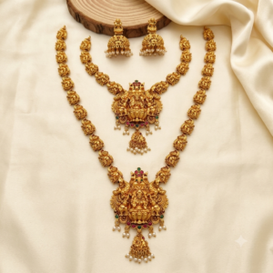 Gajalakshmi Short Necklace & Long Haram Combo with Pearl Jhumkas
