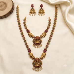 Lakshmi Elephant Temple Jewellery Combo Set with Pearl Drops