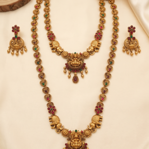 Lakshmi Elephant Temple Haram Combo Set with Matching Earrings