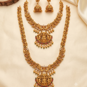 Gajalakshmi Peacock-Link Short Necklace & Long Haram Combo Set