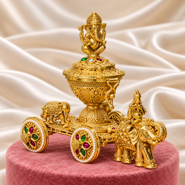 Lord Ganesha kumkum box with elephant rath design