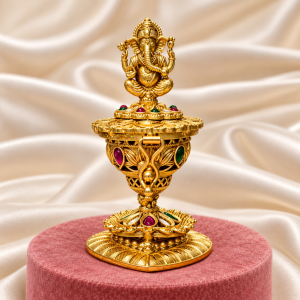 Lord Ganesha decorative kumkum box with traditional pedestal design