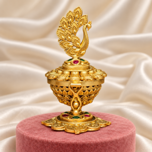 Peacock design decorative kumkum box with floral base