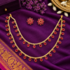 Ruby red double layer oval stone necklace set with matching floral earrings