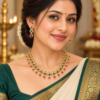 Woman wearing ruby emerald teardrop stone traditional necklace set