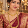 Multi layer golden beads short necklace and long haram combo set with earrings