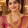 Woman wearing Peacock Lakshmi bridal long haram with jhumka earrings