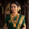 Maharashtrian bridal look wearing Kolhapuri Saaj Chandrakor Mala and Chandrakor Thushi