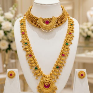 Maharashtrian Chandrakor Thushi and Kolhapuri Saaj set with stud earrings