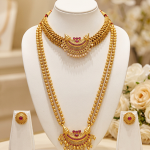 Maharashtrian Chandrakor Thushi and Chandrakor Mala set with stud earrings