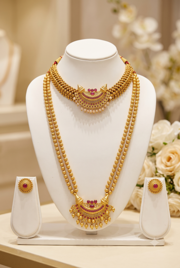 Maharashtrian Chandrakor Thushi and Chandrakor Mala set with stud earrings