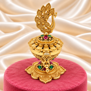 Peacock design kumkum box with lotus floral base