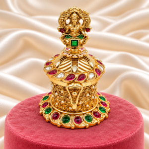 Goddess Lakshmi kumkum box with ruby green stones and pearl design
