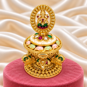 Goddess Lakshmi kumkum box with elephant and lotus design