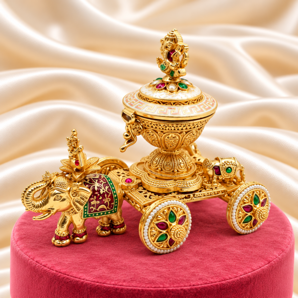 Lord Ganesha elephant rath kumkum box with decorative elephant and wheels