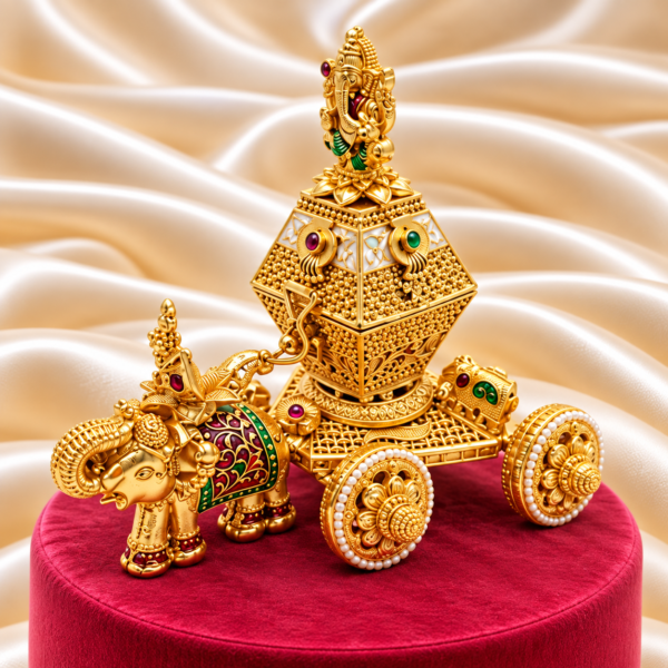 Lord Ganesha elephant rath kumkum box with geometric design