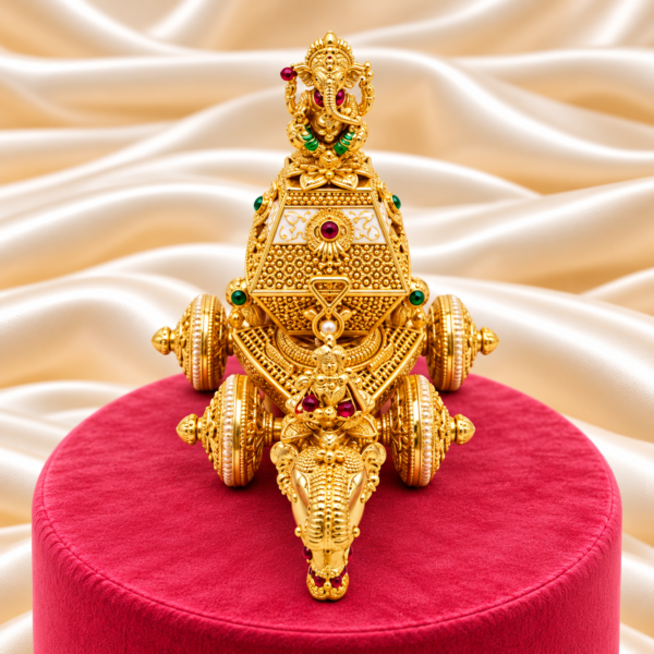 Front view of Lord Ganesha elephant rath kumkum box