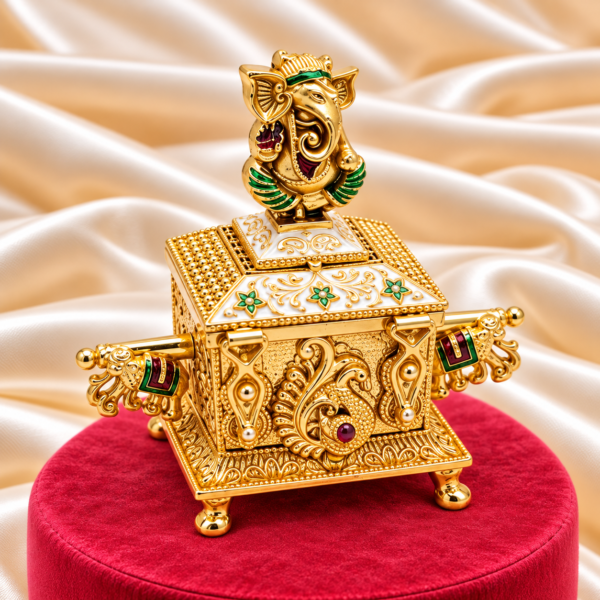 Lord Ganesha kumkum box with peacock and elephant design